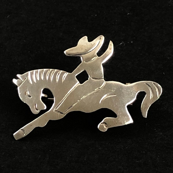 Vintage Mexican Sterling Silver Rodeo Horseback Rider Pin / Hecho en Mexico 925, Signed EMB, Eagle Number 3 / Cowboy, Equestrian Theme