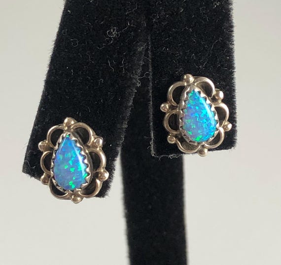 Running Bear R.B. Trading Gallup Sterling Silver and Faux Opal Stud Earrings