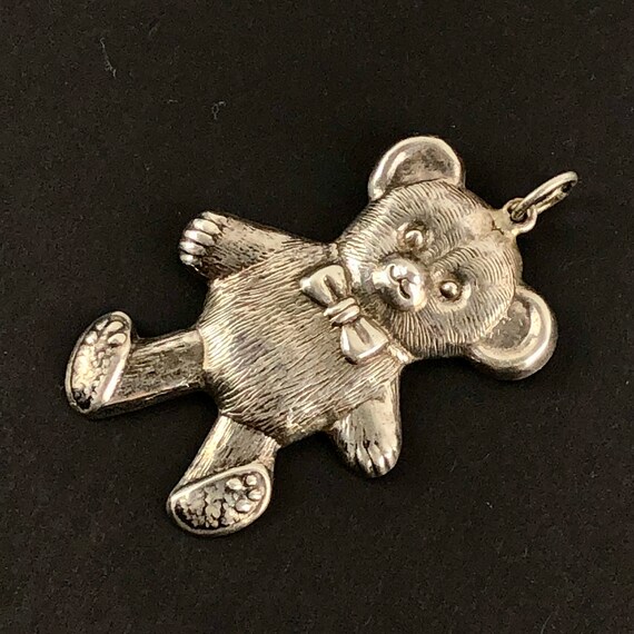 Large Teddy Bear With Bow Tie Sterling Silver Pendant / Textured Detailed  925 Silver / Animal Figural Jewelry - Etsy