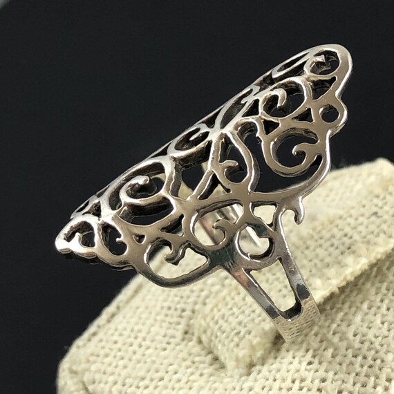 Sterling Silver openwork Scroll Statement Ring Si… - image 5