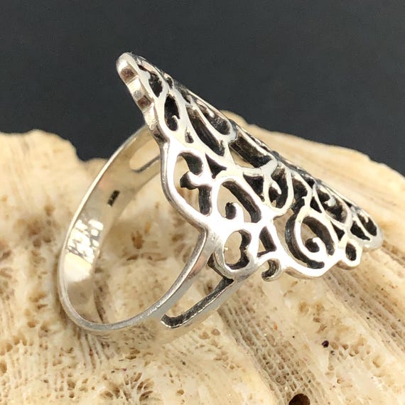 Sterling Silver openwork Scroll Statement Ring Si… - image 8