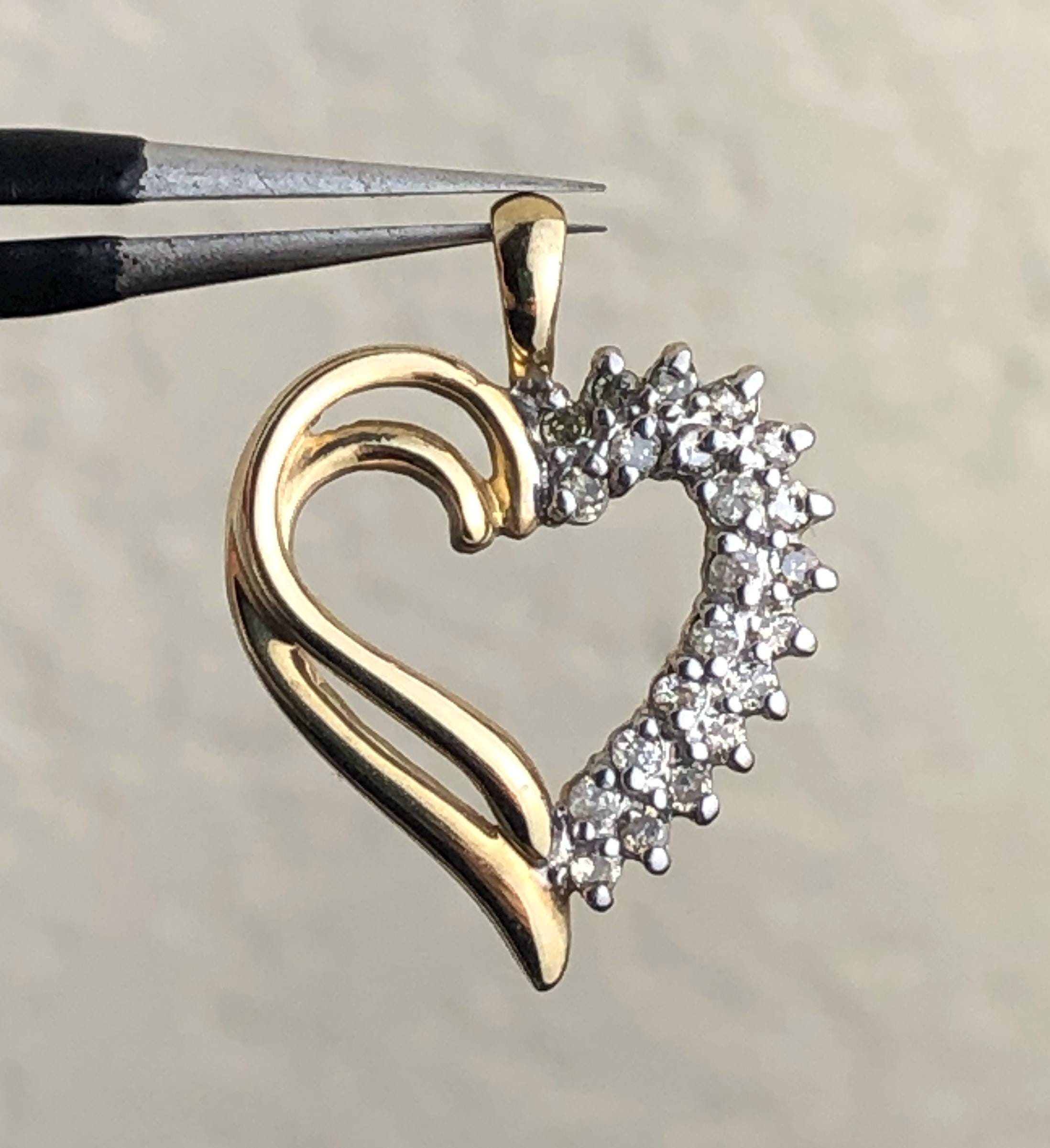 10k ペンダント 10K Yellow Gold and Diamonds Open Heart Pendant Signed ZRW - Etsy