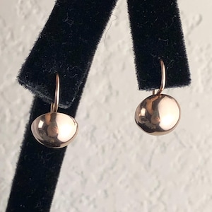 Vintage European 14K Yellow Gold Half Ball Pierced Kidney Wire Dangle Drop Earring