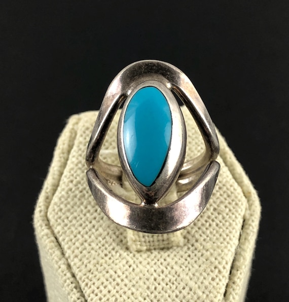 Southwestern Sterling Silver 925 Turquoise Blue Statement Ring  display picture 1