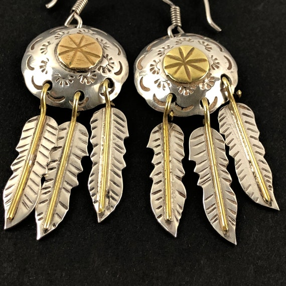 Taxco Sterling Silver Concho Feather Earrings: Southwestern Dangle Jewelry View 3