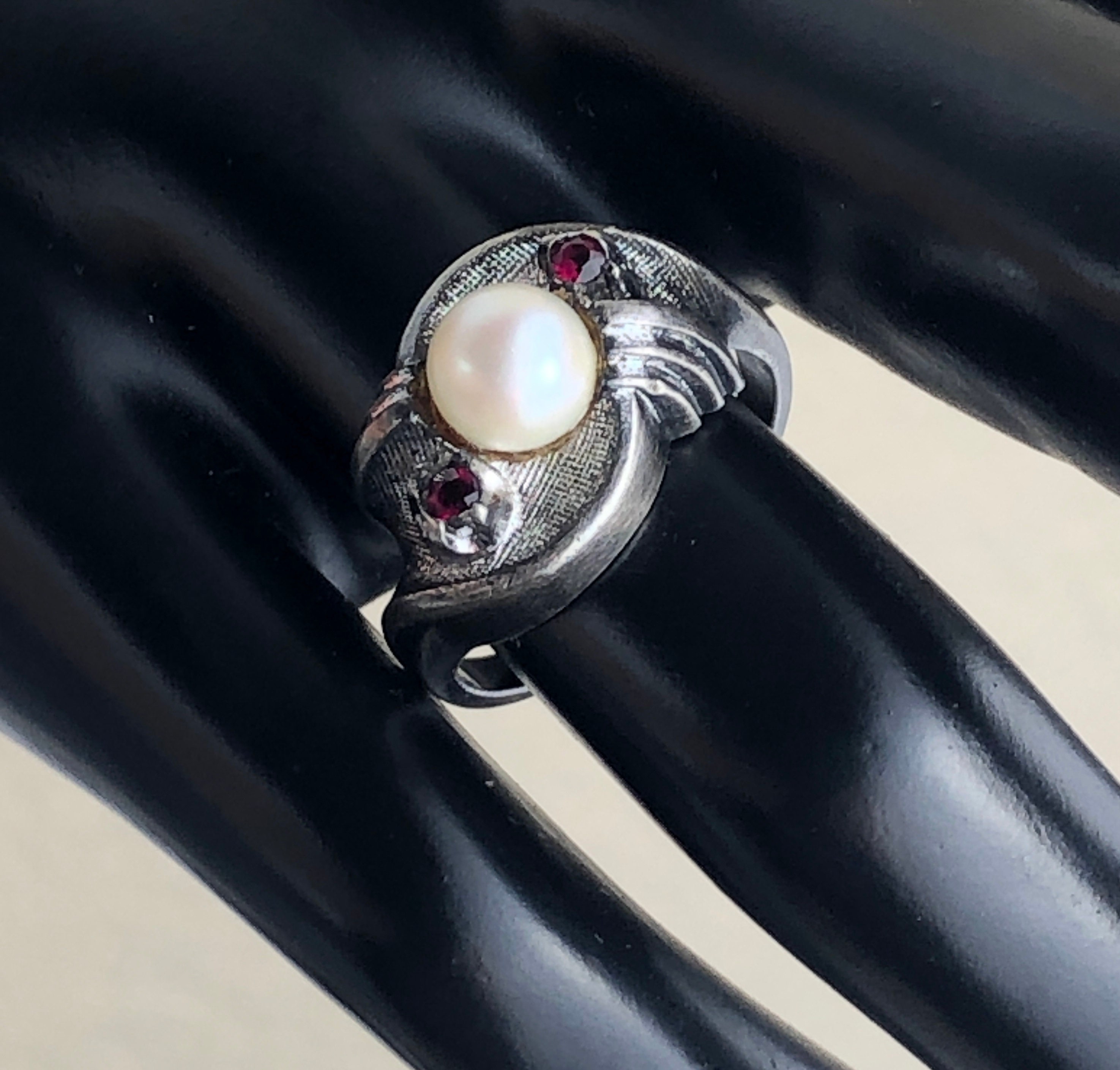 ヴィンテージ ファセット ルビー レッド トパーズとパール