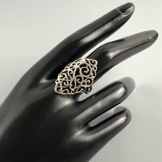 Sterling Silver openwork Scroll Statement Ring Si… - image 2