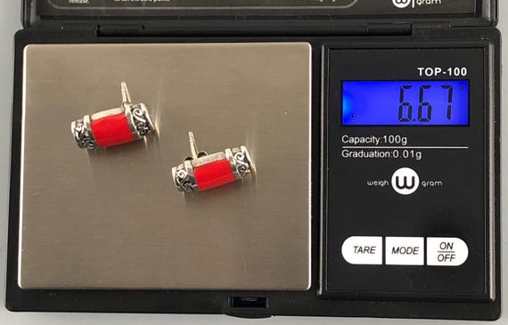 Sterling Silver and Red Composite Scroll Rectangu… - image 12