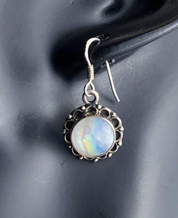 Rainbow Moonstone Cabochon Sterling Silver 925 Ea… - image 3