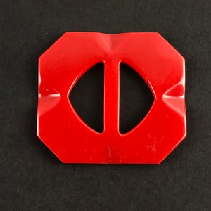 Vintage Carved Red Bakelite Belt Buckle / Rectangular Shape