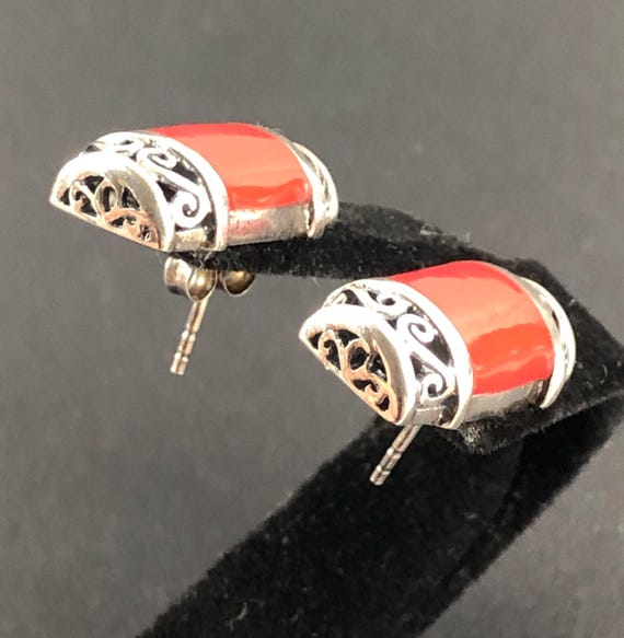 Sterling Silver and Red Composite Scroll Rectangu… - image 7