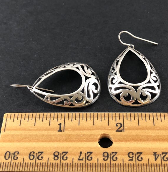 Sterling Silver Scroll Openwork Domed Teardrop-Sh… - image 11