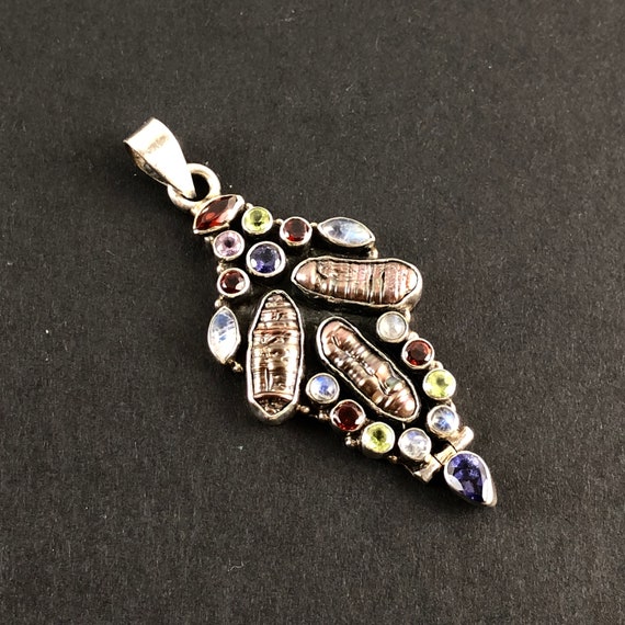 Multi Gemstone Sterling Silver Pendant: Baroque P… - image 6