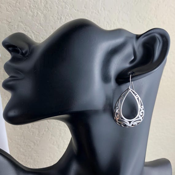 Sterling Silver Scroll Openwork Domed Teardrop-Sh… - image 2