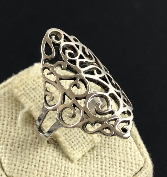 Sterling Silver openwork Scroll Statement Ring Si… - image 3
