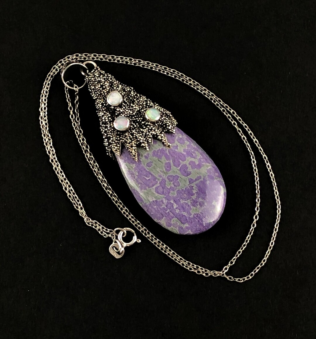 Vintage Sterling Silver Sugilite Pendant Necklace: Brutalist Opal ...