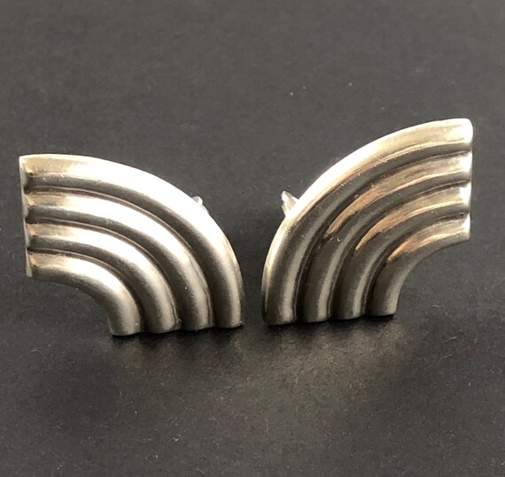 Sterling Silver 925 Ribbed Statement Modernist Mi… - image 3