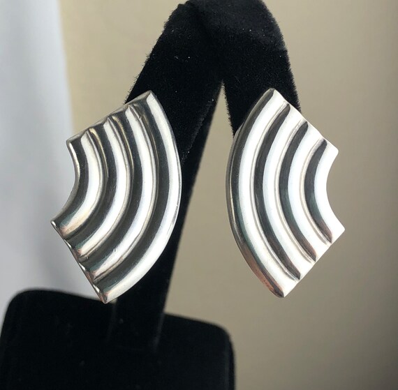 Sterling Silver 925 Ribbed Statement Modernist Mi… - image 4