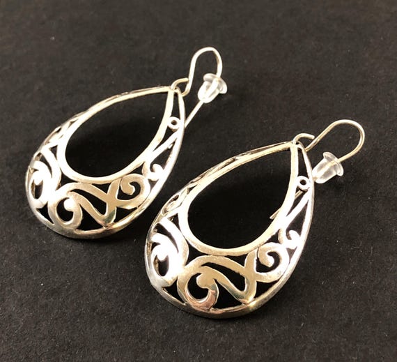 Sterling Silver Scroll Openwork Domed Teardrop-Sh… - image 1