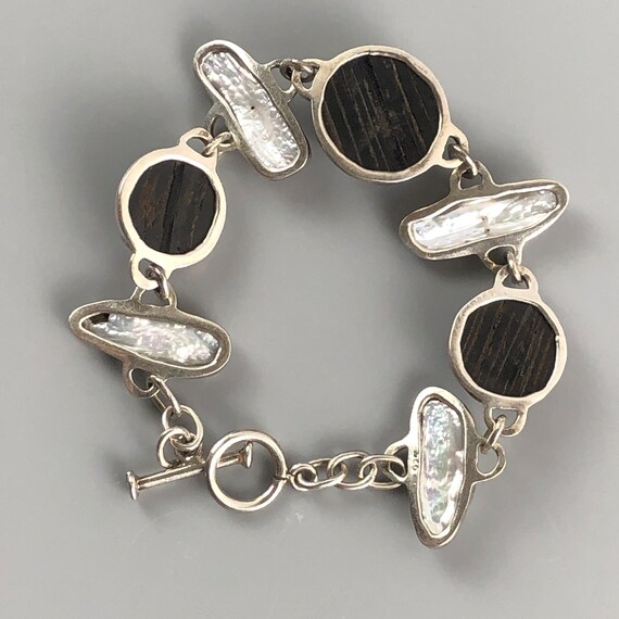 Black Petrified Wood and Mother of Pearl Sterling… - image 5
