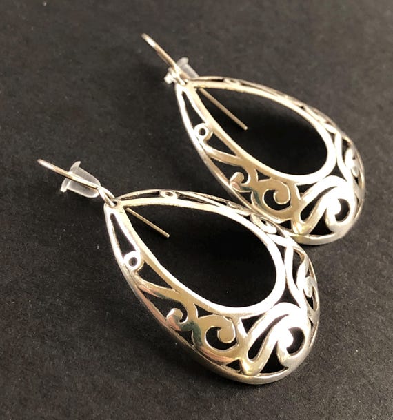 Sterling Silver Scroll Openwork Domed Teardrop-Sh… - image 4