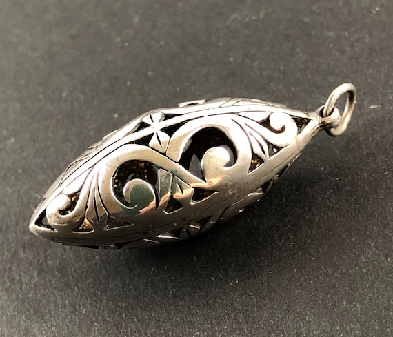 Sterling Silver Scroll, Openwork Ellipsoid, Rugby… - image 1