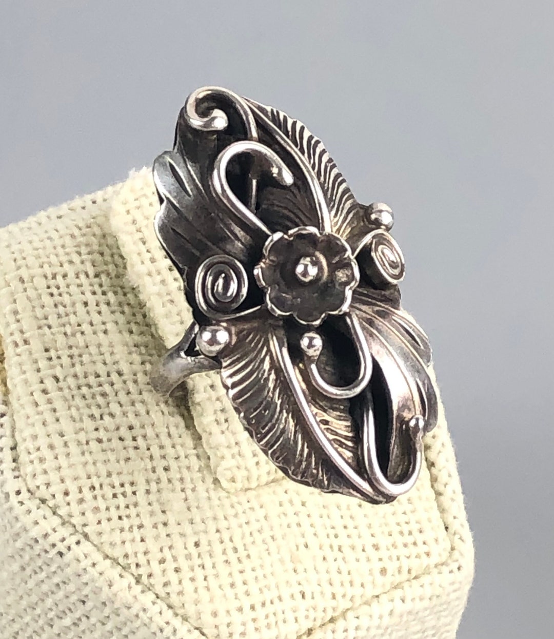 Southwestern Flower Feathers and Swirls Sterling Silver Ring - Etsy