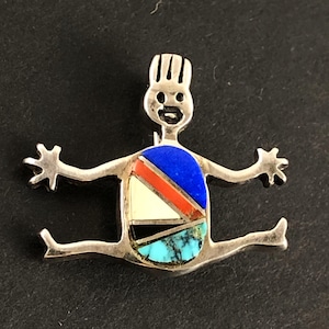 Vintage Southwestern ROCK KRITTERS Sterling silver and Multi Stone Inlay Figural Broch/Pin