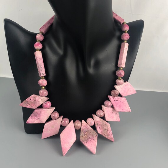 Vintage Pink Rhodonite Gemstone Choker Necklace /… - image 3