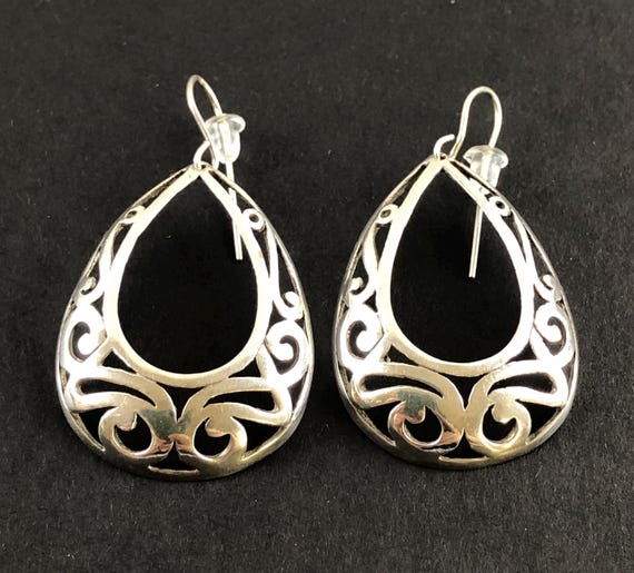 Sterling Silver Scroll Openwork Domed Teardrop-Sh… - image 3