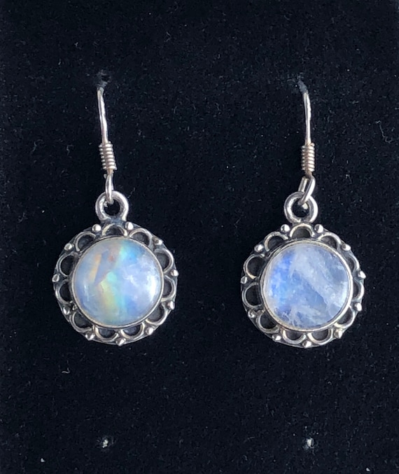 Rainbow Moonstone Sterling Silver Dangle Earrings: Iridescent Gemstone