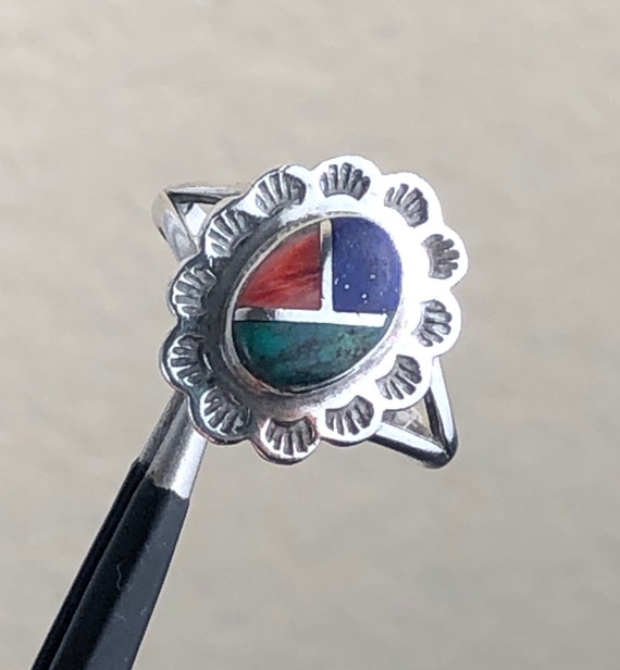 Very Detailed Piano Key Vintage Native American Zuni Turquoise Sterling Silver Inlay Ring Very Detailed Piano Key Vintage Native American Zuni Turquoise Sterling Silver Inlay Ring