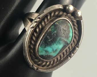 Anillo vintage de plata de ley con turquesa: Southwestern Old Pawn, talla 4.5