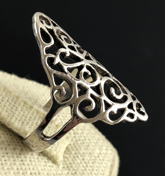 Sterling Silver openwork Scroll Statement Ring Si… - image 6