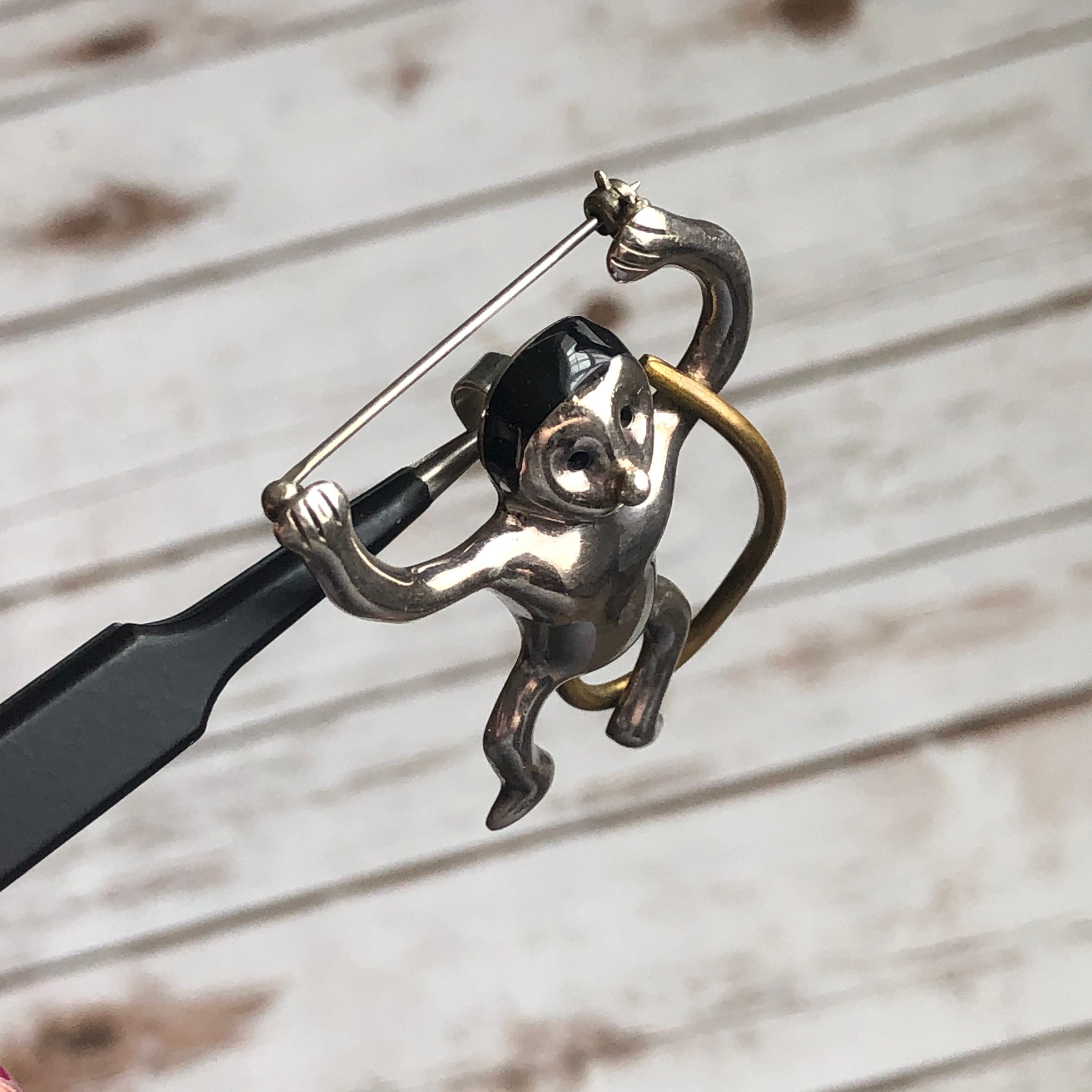 Monkey Ring Holder Brass Figurine, Vintage Mid Century