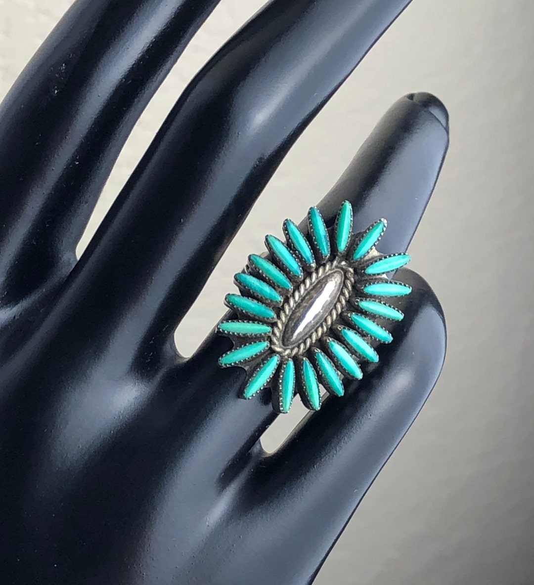 Vintage Bryant Waatsa Jr. Zuni Turquoise Needlepoint Sterling Silver