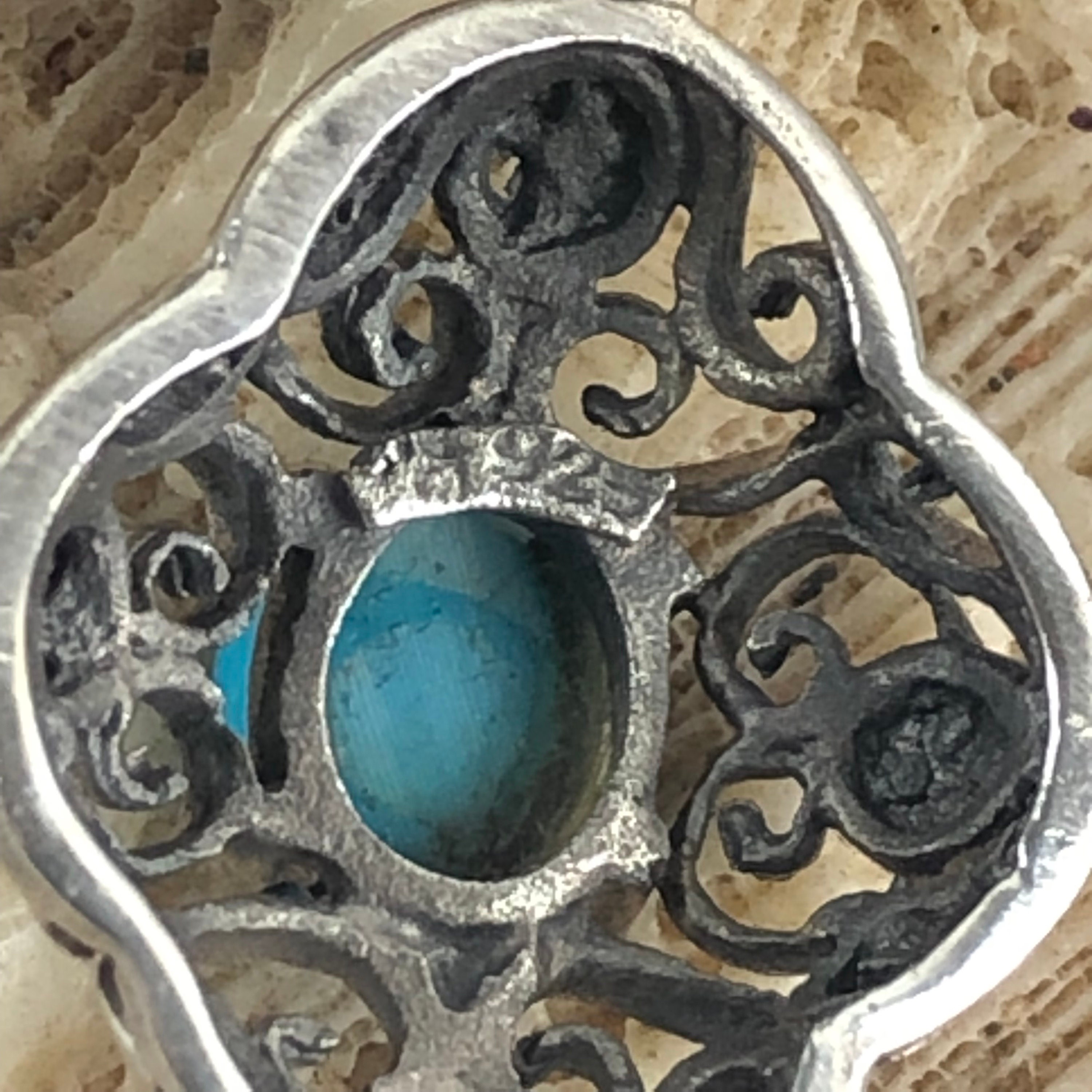 ターコイズ スターリングシルバー スクロールペンダントネックレス