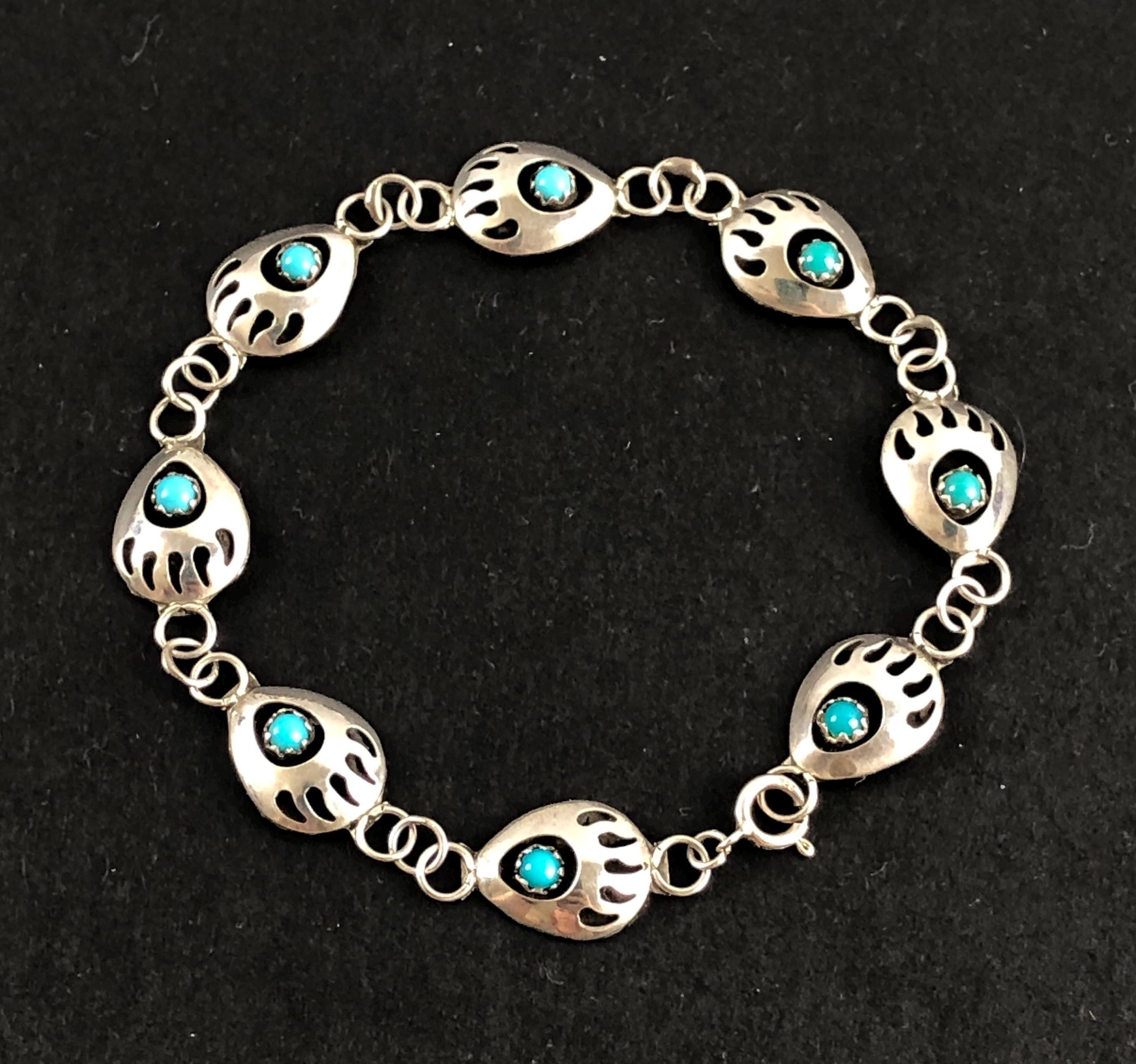 Southwestern Navajo Sterling Silver Turquoise Bear Claw