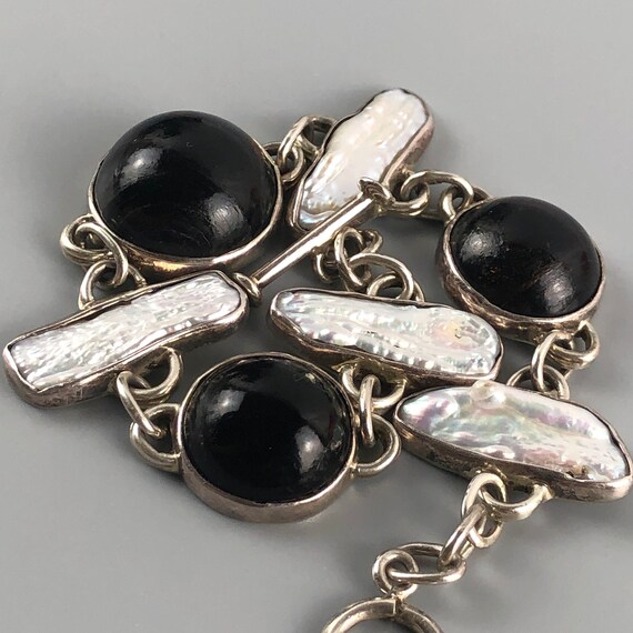 Black Petrified Wood and Mother of Pearl Sterling… - image 6