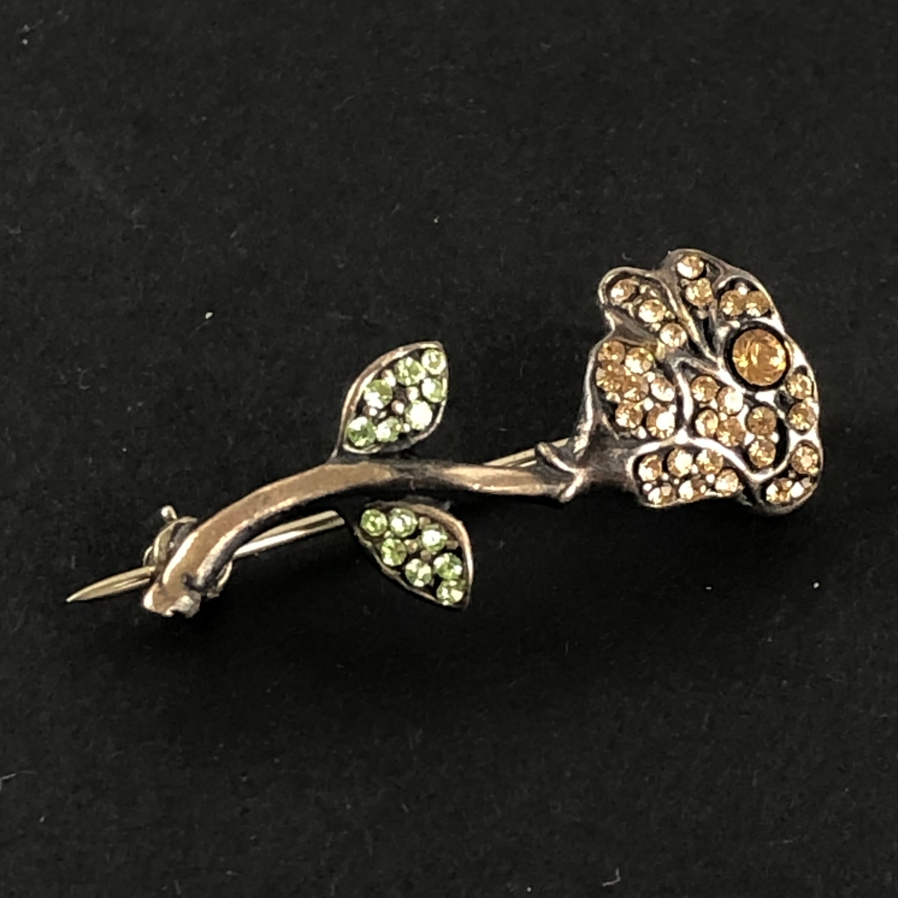 Broche/broche vintage fleur en argent sterling et strass - France