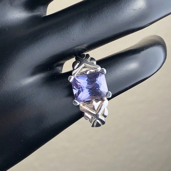 Color Changing Sapphire Solitaire Sterling Silver Ring/Faceted Purple to Lavender-Pink Sapphire Ring/Size 6.25/Promise, Engagement ring