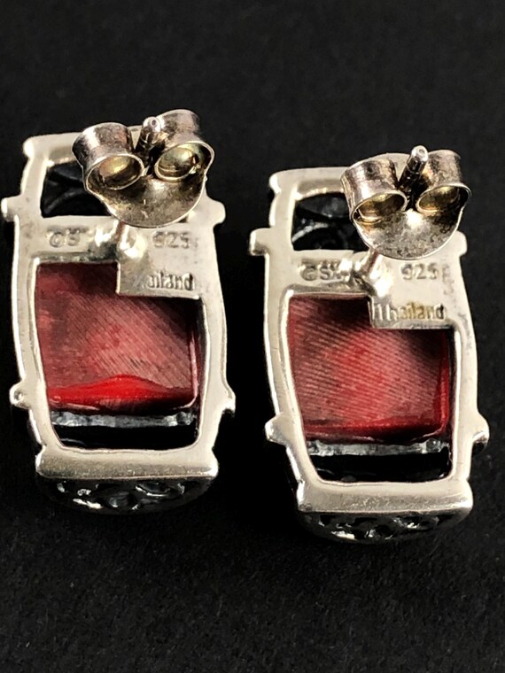Sterling Silver and Red Composite Scroll Rectangu… - image 9