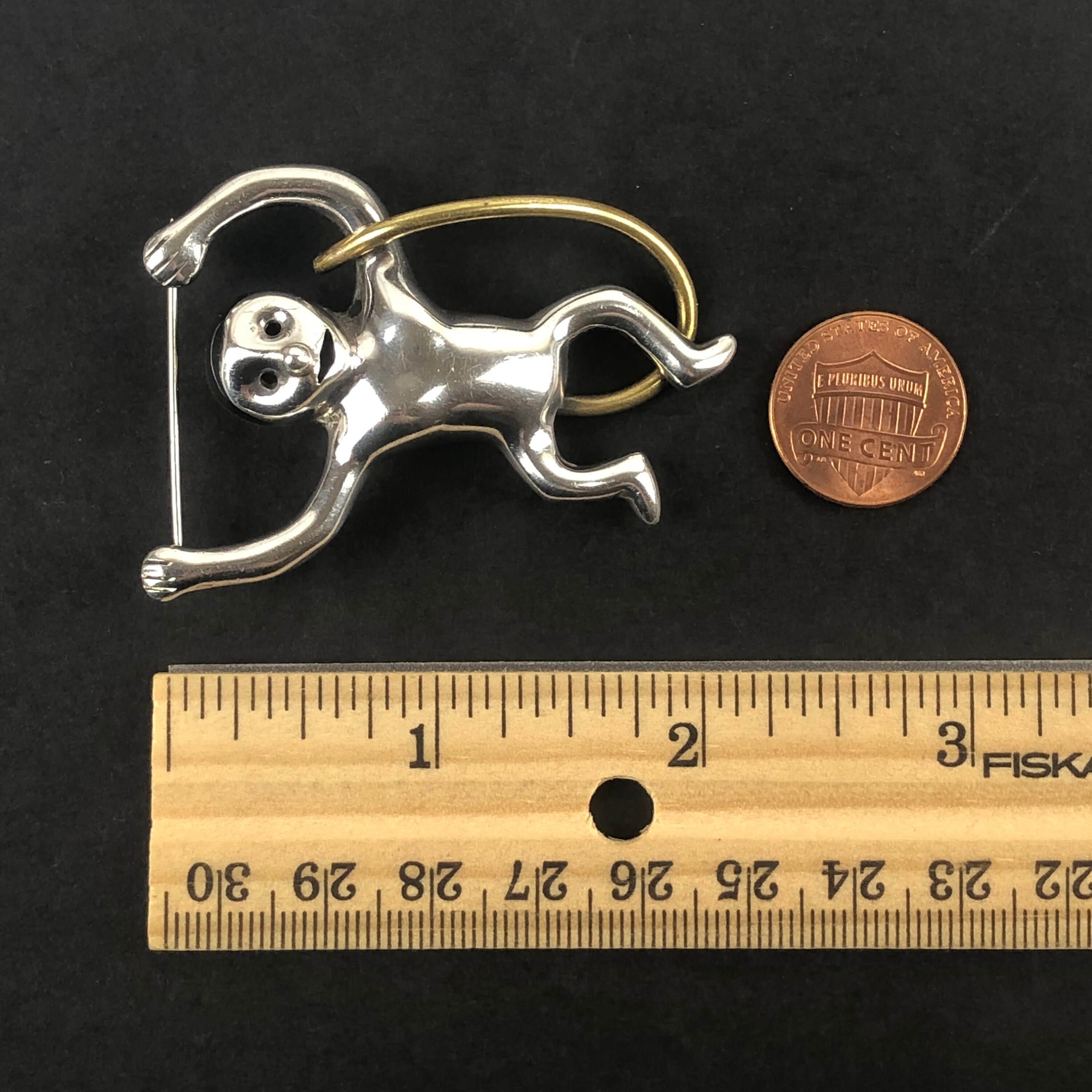 Mexico 925 Monkey Pendant / Brooch / Pin / Black Onyx