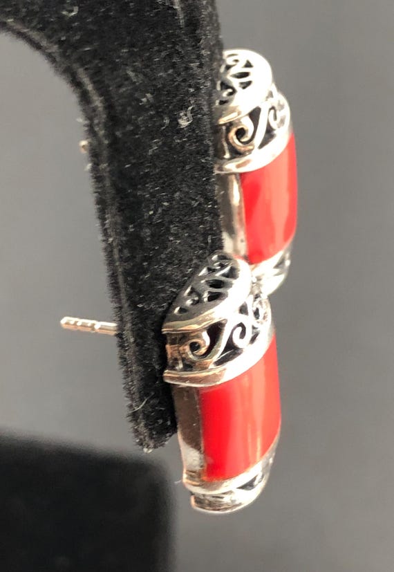 Sterling Silver and Red Composite Scroll Rectangu… - image 6