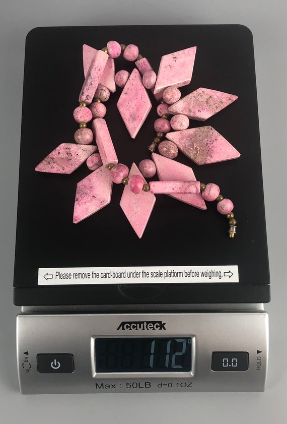 Vintage Pink Rhodonite Gemstone Choker Necklace /… - image 10