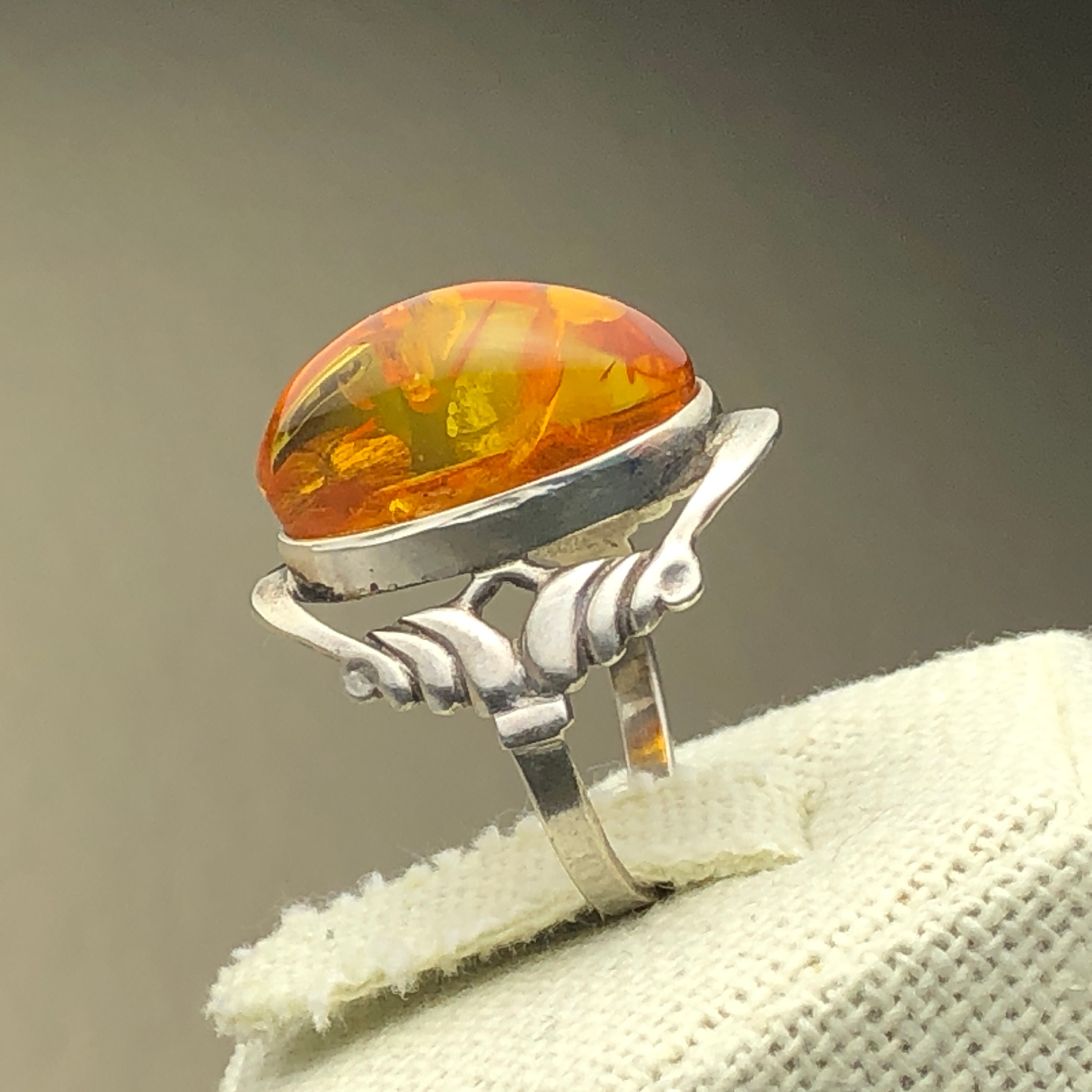 Vintage Baltic Amber Cabochon 925 Sterling Silver Art Vintage Baltic Amber Cabochon 925 Sterling Silver Art