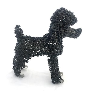 Poodle sculpture, home decoration, unique art, dog lovers, made from wire and beads by Zenzele artist Chirumbwana, South Africa.