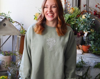 sage green sweatshirt