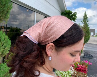 Pink Hexagon Hair Scarf, Hair Scarves, Bandanas, Pink Bandana, Flower Hair Scarves, Floral Hair Scarf, Pastel bandana