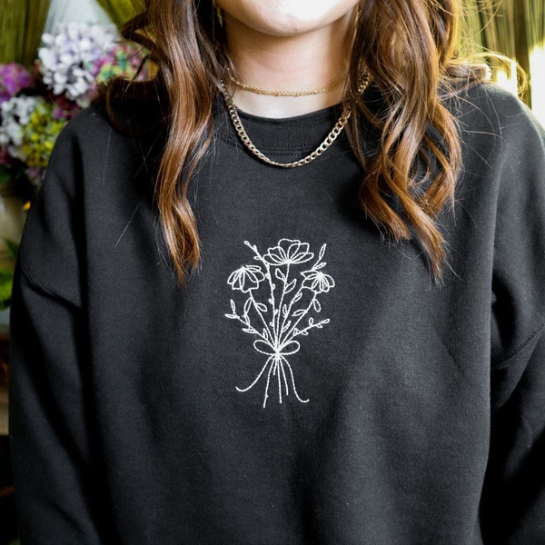 Embroidered Sweatshirt, Embroidered Flower Sweatshirt, Black Sweatshirt, Black Embroidered Sweatshirt, Embroidered Hoodie, Flower Sweatshirt